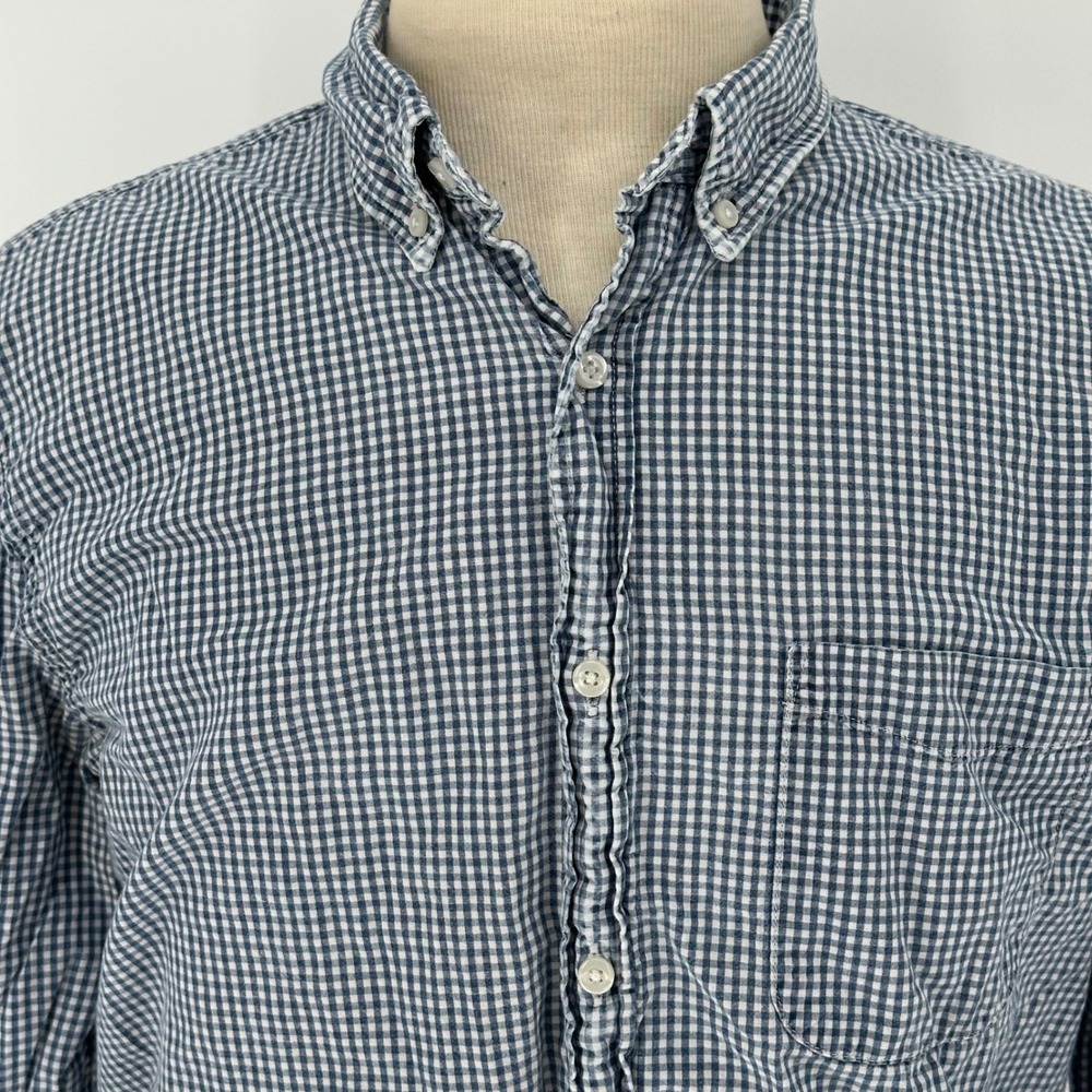 Faherty Distressed Mens Indigo Dyed Gingham Checked Button Down Shirt Size XL - Picture 2 of 7